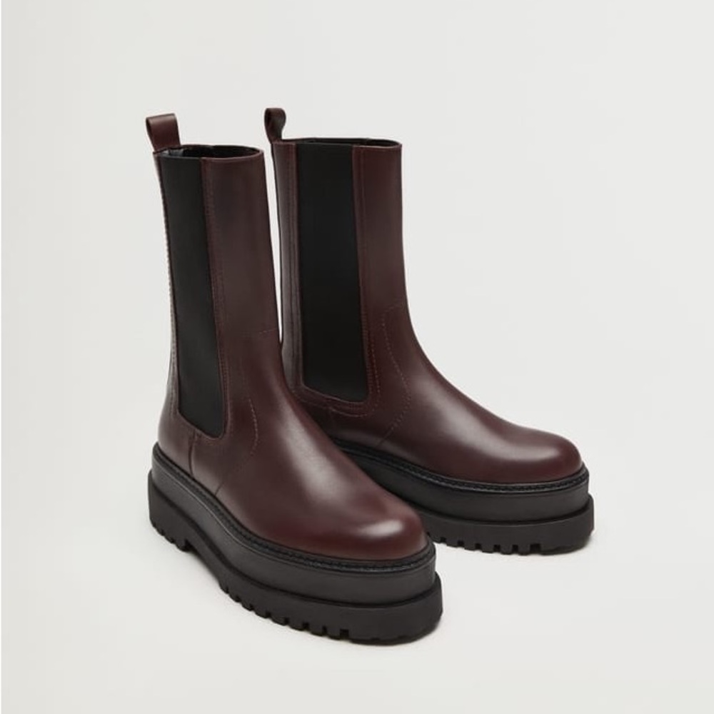 Mango Leather Platform Chelsea Boots